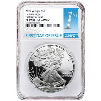 2021 W Heraldic Proof Silver Eagle NGC PF69 Ultra Cameo First Day Issue White Core 1st Label