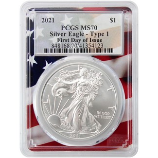 2021 Type 1 Silver Eagle PCGS MS70 First Day Issue Flag Picture Frame