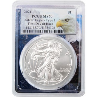 2021 Type 1 Silver Eagle PCGS MS70 First Day Issue Eagle Picture Frame