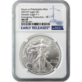 2021 (P) Struck at Philadelphia Silver Eagle 'Emergency Production' NGC MS69 ER Blue Label