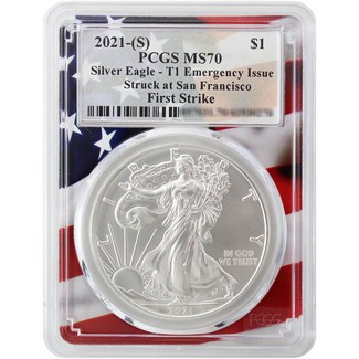 2021 (S) Struck at S.F. Silver Eagle 'Emergency Issue' PCGS MS70 First Strike Flag Picture Frame