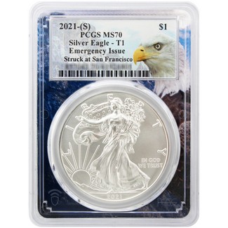 2021 (S) Struck at San Francisco Silver Eagle 'Emergency Issue' PCGS MS70 Eagle Frame
