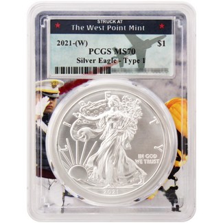 2021 (W) Struck at West Point Type 1 Silver Eagle PCGS MS70 West Point Picture Frame