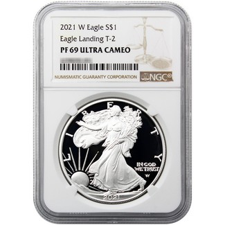 2021 W Eagle Landing Type 2 Proof Silver Eagle NGC PF69 Ultra Cameo Brown Label