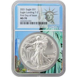2021 Eagle Landing Type 2 Silver Eagle NGC MS70 First Day Issue Statue of Liberty Core