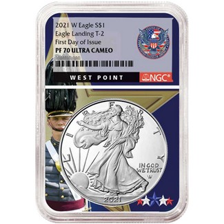 2021 W Eagle Landing Type 2 Proof Silver Eagle NGC PF70 Ultra Cameo First Day Issue West Point Core