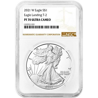 2021 W Eagle Landing Type 2 Proof Silver Eagle NGC PF70 Ultra Cameo Brown Label