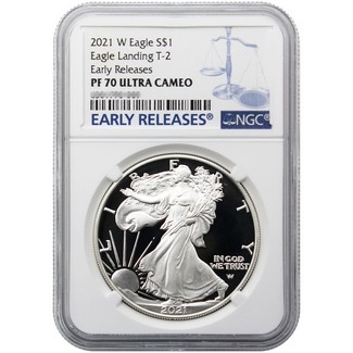 2021 W Eagle Landing Type 2 Proof Silver Eagle NGC PF70 Ultra Cameo Early Releases Blue Label