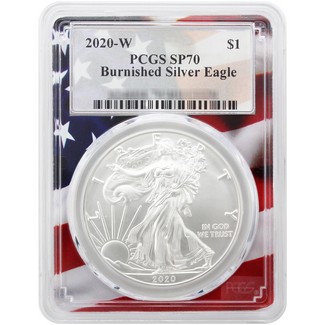 2020 W Burnished Silver Eagle PCGS SP70 Flag Picture Frame