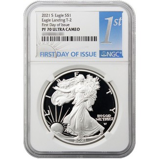 2021 S Eagle Landing Type 2 Proof Silver Eagle NGC PF70 Ultra Cameo First Day Issue 1st Label
