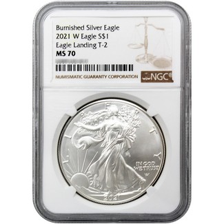 2021 W Burnished Silver Eagle Type 2 Eagle Landing NGC MS70 Brown Label