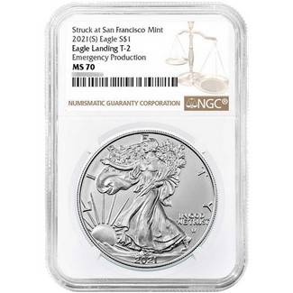 2021 (S) Struck at SF Ty-2 Eagle Landing Silver Eagle 'Emergency Production' NGC MS70 Brown Label