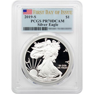 2019 S Proof Silver Eagle PCGS PR70 DCAM First Day Issue Flag Label