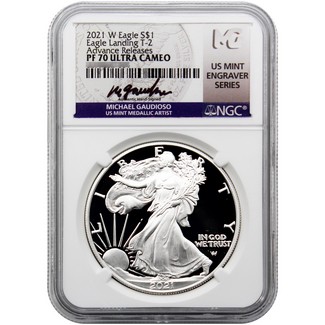 2021 W Eagle Landing Type 2 Proof Silver Eagle NGC PF70 UC Advance Releases Gaudioso Signed