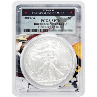 2019 W Burnished Silver Eagle PCGS SP70 First Day Issue West Point Picture Frame