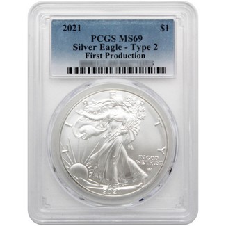 2021 Eagle Landing Ty-2 Silver Eagle PCGS MS69 'First Production' Blue Label
