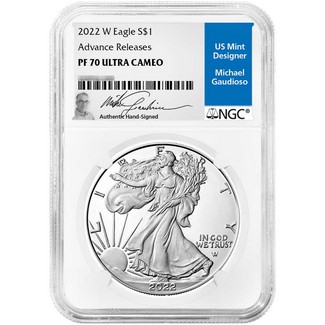 2022 W Proof Silver Eagle NGC PF70 Ultra Cameo Advance Releases Michael Gaudioso Signed