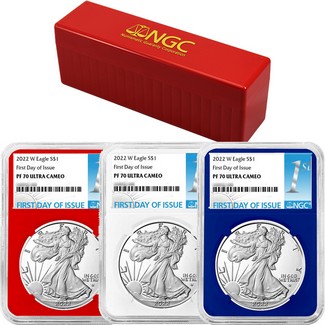 2022 W Red, White, & Blue Proof Silver Eagle Set NGC PF70 Ultra Cameo First Day Issue 1st Label