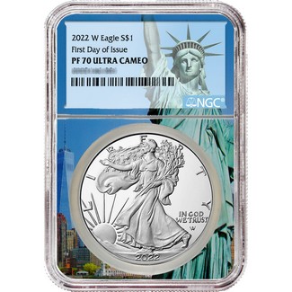 2022 W Proof Silver Eagle NGC PF70 Ultra Cameo First Day Issue Statue of Liberty Core