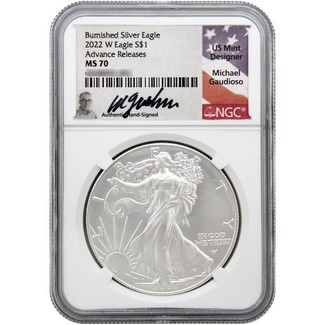 2022 W Burnished Silver Eagle NGC MS70 Advance Releases Michael Gaudioso Signed