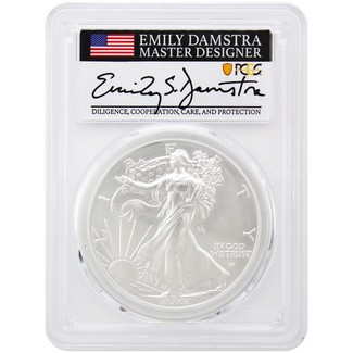 2022 W Burnished Silver Eagle PCGS SP70 Advance Releases Emily Damstra Signed