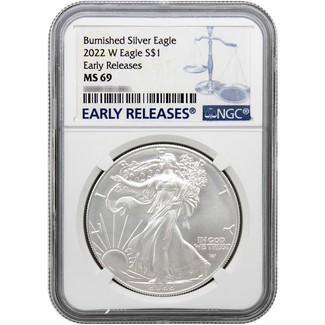 2022 W Burnished Silver Eagle NGC MS69 Early Releases Blue Label