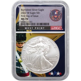2022 W Burnished Silver Eagle NGC MS70 First Day Issue West Point Core