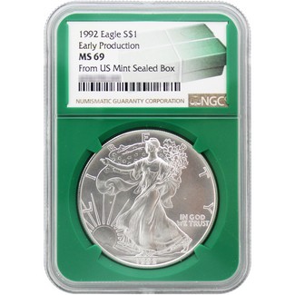 1992 Silver Eagle NGC MS69 Early Production Green Core