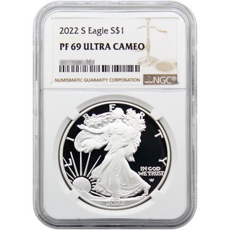 2022 S Proof Silver Eagle NGC PF69 Ultra Cameo Brown Label
