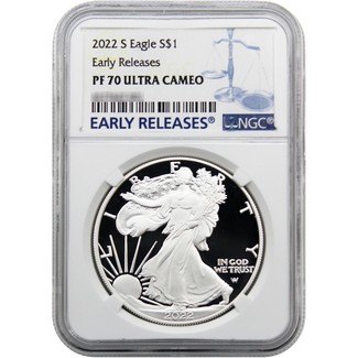 2022 S Proof Silver Eagle NGC PF70 Ultra Cameo Early Releases Blue Label