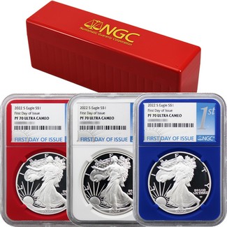 2022 S Red, White, & Blue Proof Silver Eagle Set NGC PF70 Ultra Cameo First Day Issue 1st Label
