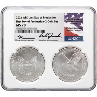 2021 SAE Last Day Production & First Day Production 2-Coin Set NGC MS70 Mercanti & Gaudioso Signed