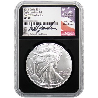 2021 Eagle Landing Type 2 Silver Eagle NGC MS70 First Type 2 Production Gaudioso Signed Black Core