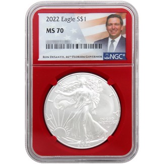 2022 Silver American Eagle NGC MS 70 Red Core Ron DeSantis (46th Florida Governor) Label