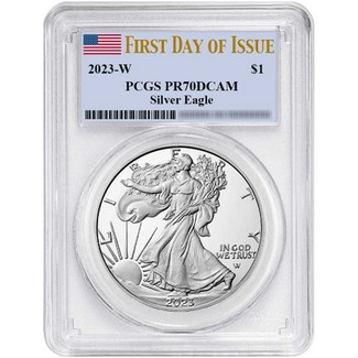 2023 W Proof Silver Eagle PCGS PR70 DCAM First Day Issue Flag Label