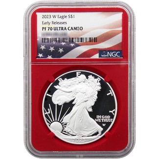 2023 W Proof Silver Eagle NGC PF70 Ultra Cameo Early Releases Red Core Flag Label