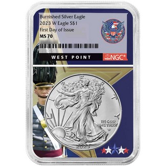 2023 W Burnished Silver Eagle NGC MS70 First Day Issue West Point Core
