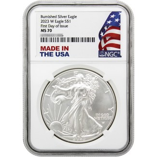 2023 W Burnished Silver Eagle NGC MS70 First Day Issue Made in the USA Holder