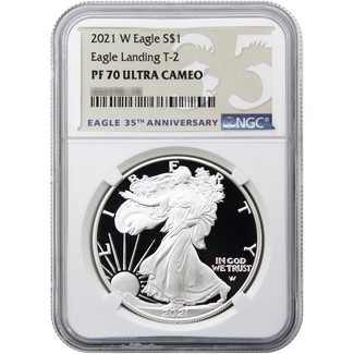 2021 W Eagle Landing Type 2 Proof Silver Eagle NGC PF70 Ultra Cameo 35th Anniversary Label