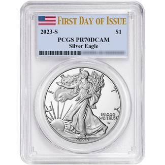 2023 S Proof Silver Eagle PCGS PR70 DCAM First Day Issue Flag Label