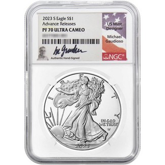 2023 S Proof Silver Eagle NGC PF70 Ultra Cameo Advance Releases Gaudioso Signed