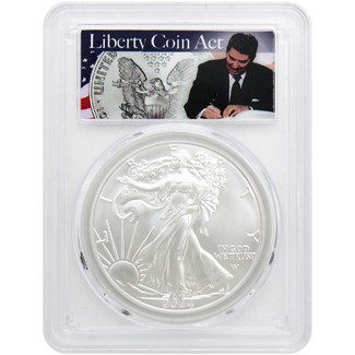 2024 Silver Eagle PCGS MS70 First Strike Liberty Coin Act Ronald Reagan Label