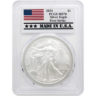 2024 Silver Eagle PCGS MS70 First Strike Made in the USA Label