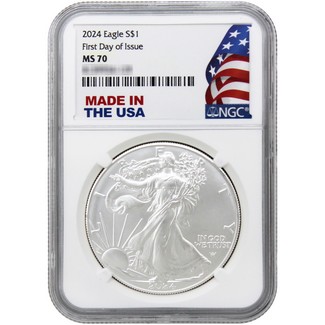 2024 Silver Eagle NGC MS70 First Day of Issue Made in the USA Holder