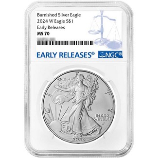 2024 W Burnished Silver Eagle NGC MS70 Early Releases Blue Label