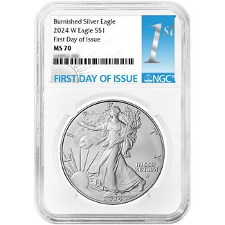 2024 W Burnished Silver Eagle NGC MS70 First Day Issue 1st Label