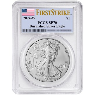 2024 W Burnished Silver Eagle PCGS SP70 First Strike Flag Label