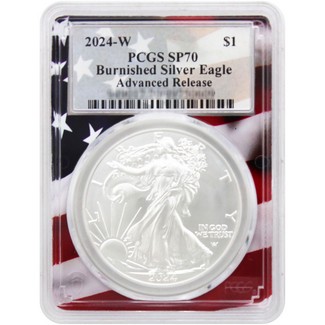 2024 W Burnished Silver Eagle PCGS SP70 Advanced Release Flag Frame