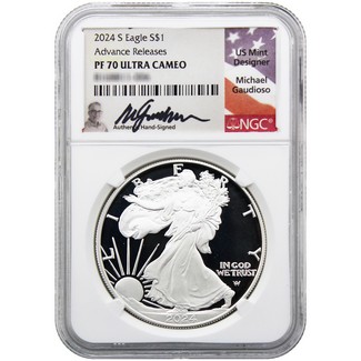 2024 S Proof Silver Eagle NGC PF70 UC AR Gaudioso Signed