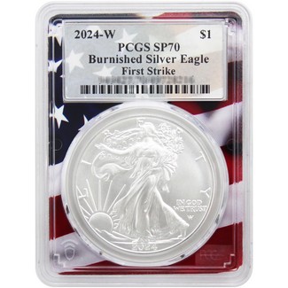 2024 W Burnished Silver Eagle PCGS SP70 FS Flag Frame